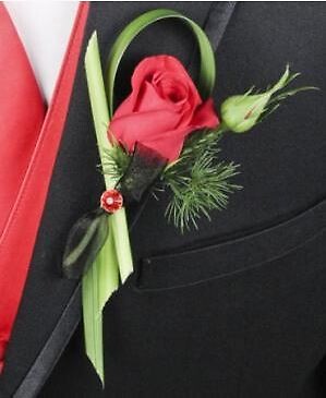 PUTTING ON THE RITZ RED PROM BOUTONNIERE