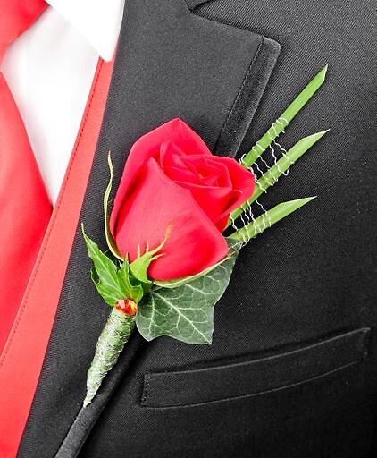 ROMANTIC RED ROSE PROM BOUTONNIERE